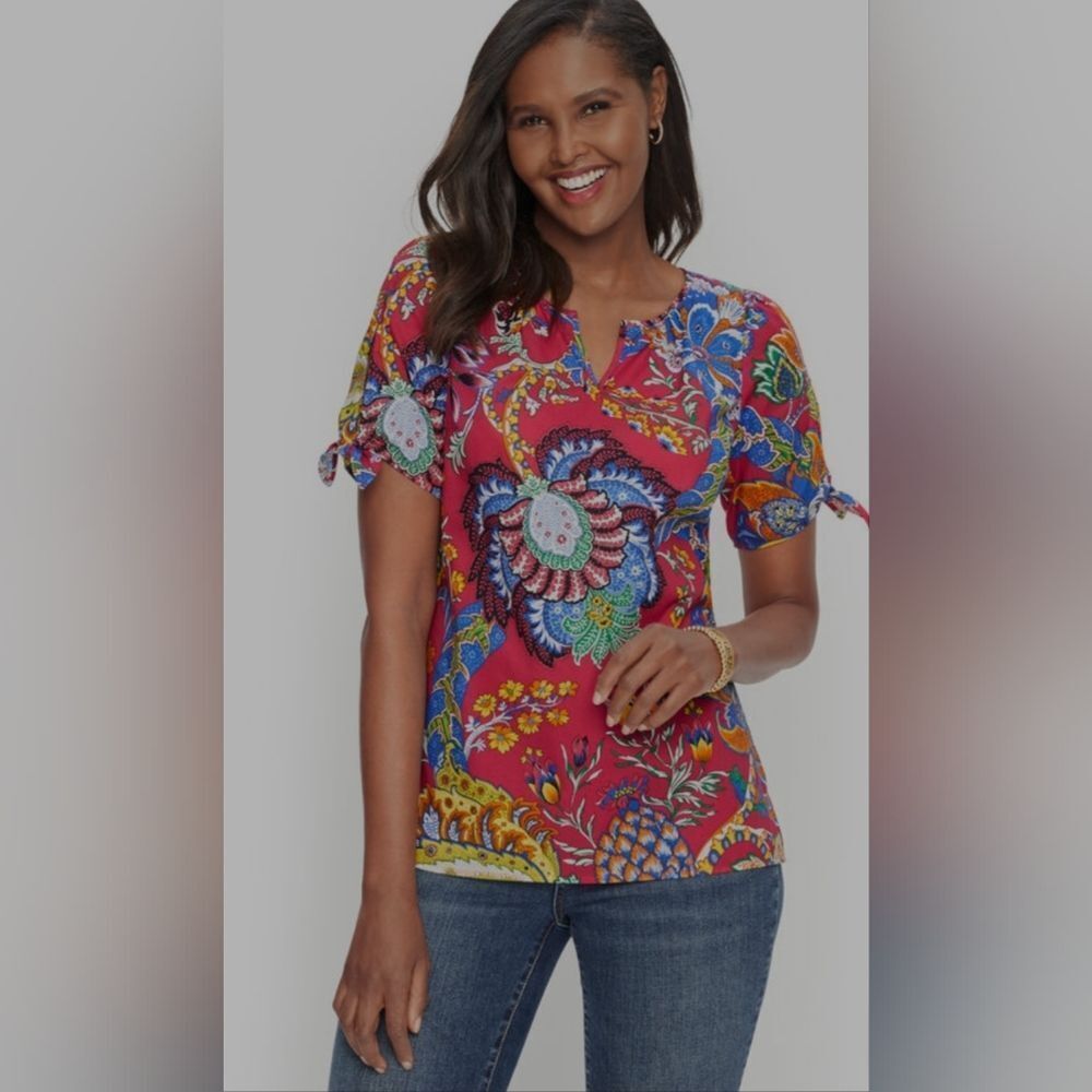 Talbots Paisley Tie Sleeve Top size S